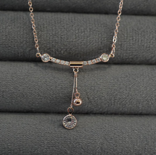 Rose Gold Plated Solitaire & Zirconia Pendant Western Necklace