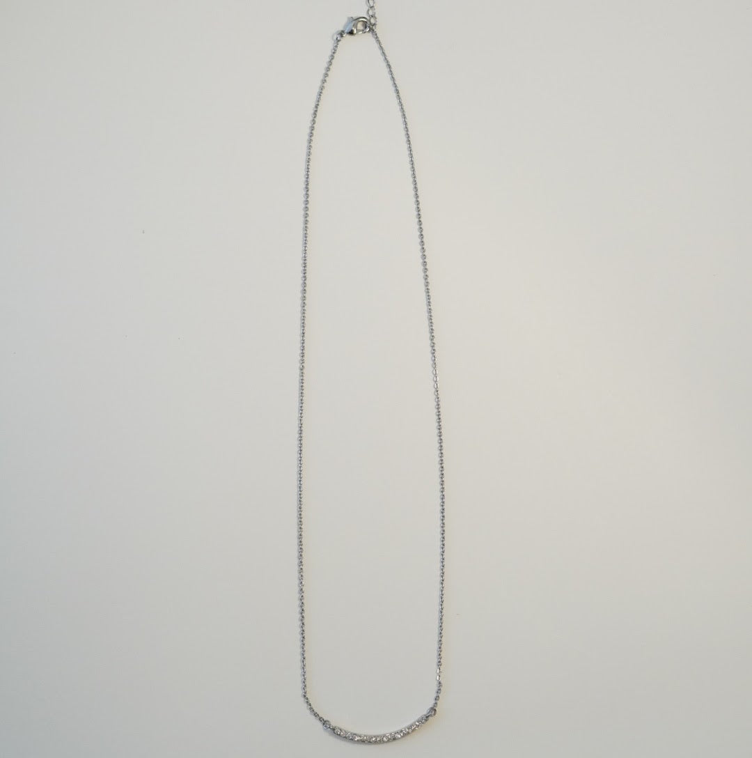 Rhodium Plated Zirconia Studded Linear Chain Pendant Western Necklace