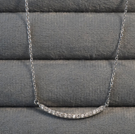 Rhodium Plated Zirconia Studded Linear Chain Pendant Western Necklace