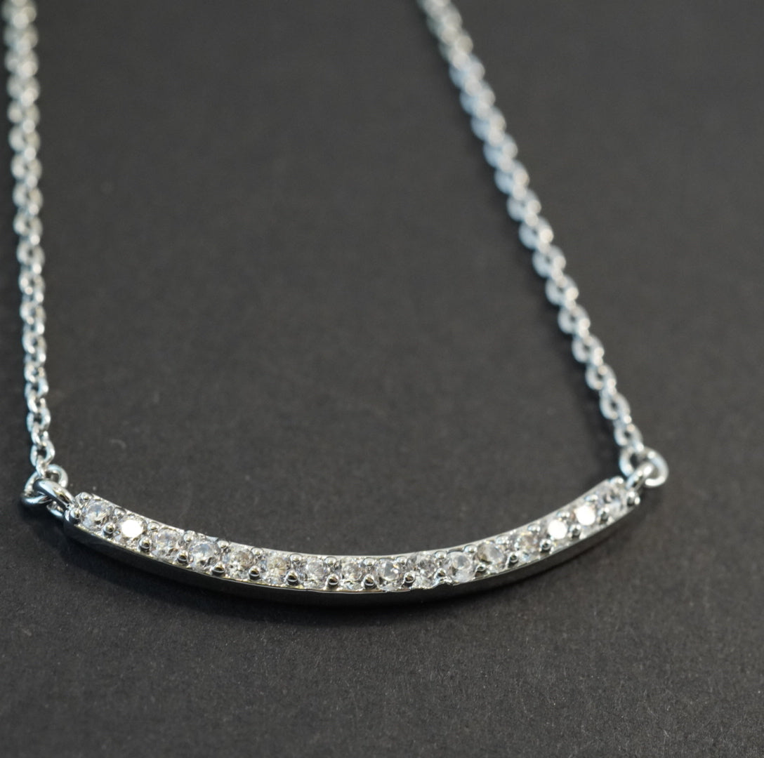 Rhodium Plated Zirconia Studded Linear Chain Pendant Western Necklace