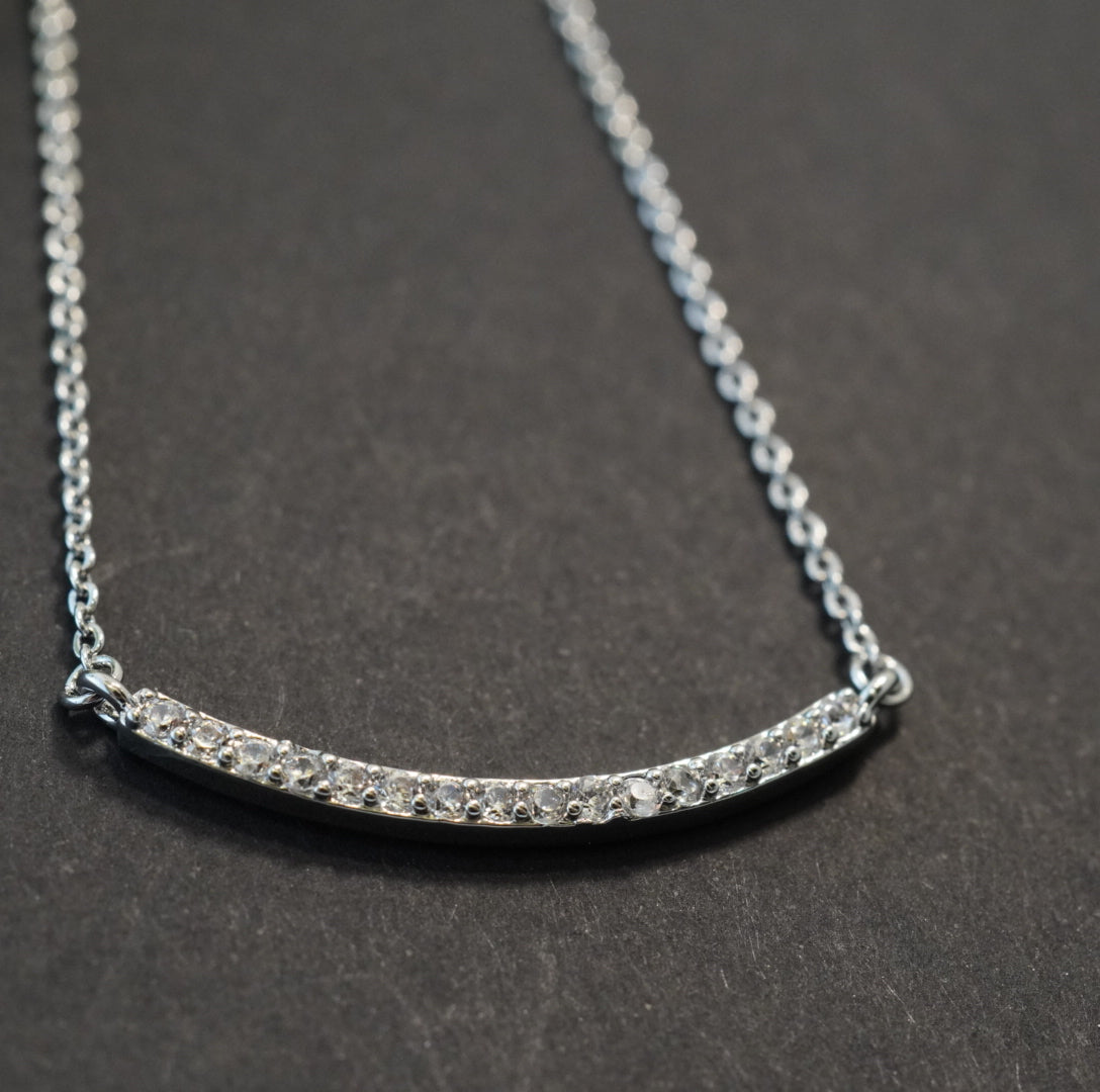 Rhodium Plated Zirconia Studded Linear Chain Pendant Western Necklace