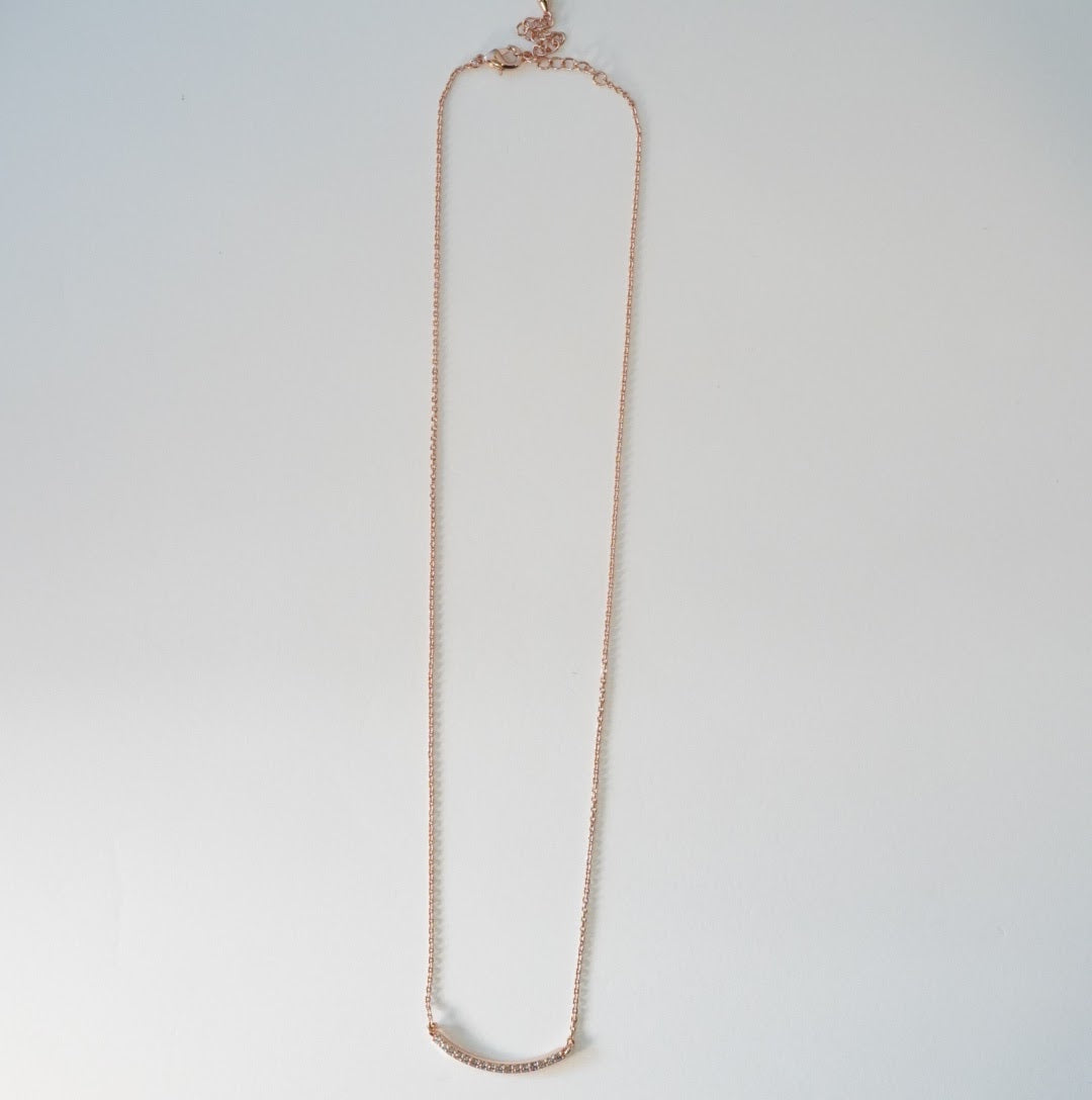 Rose Gold Plated Zirconia Studded Linear Chain Pendant Western Necklace