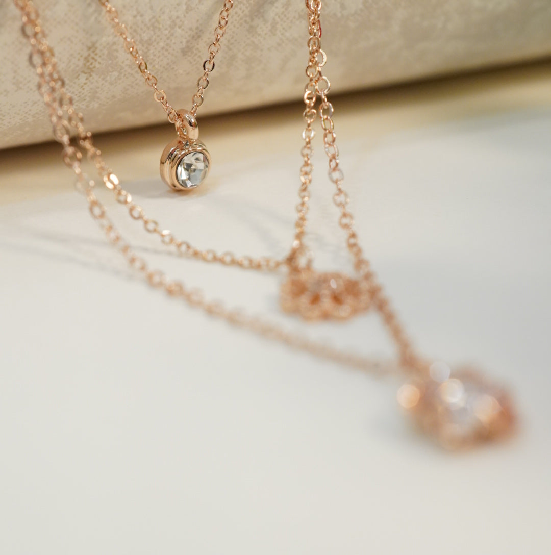 18K Rose Gold-Plated Zirconia Floral Multilayer Western Necklace