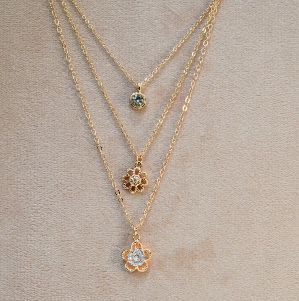 18K Rose Gold-Plated Zirconia Floral Multilayer Western Necklace