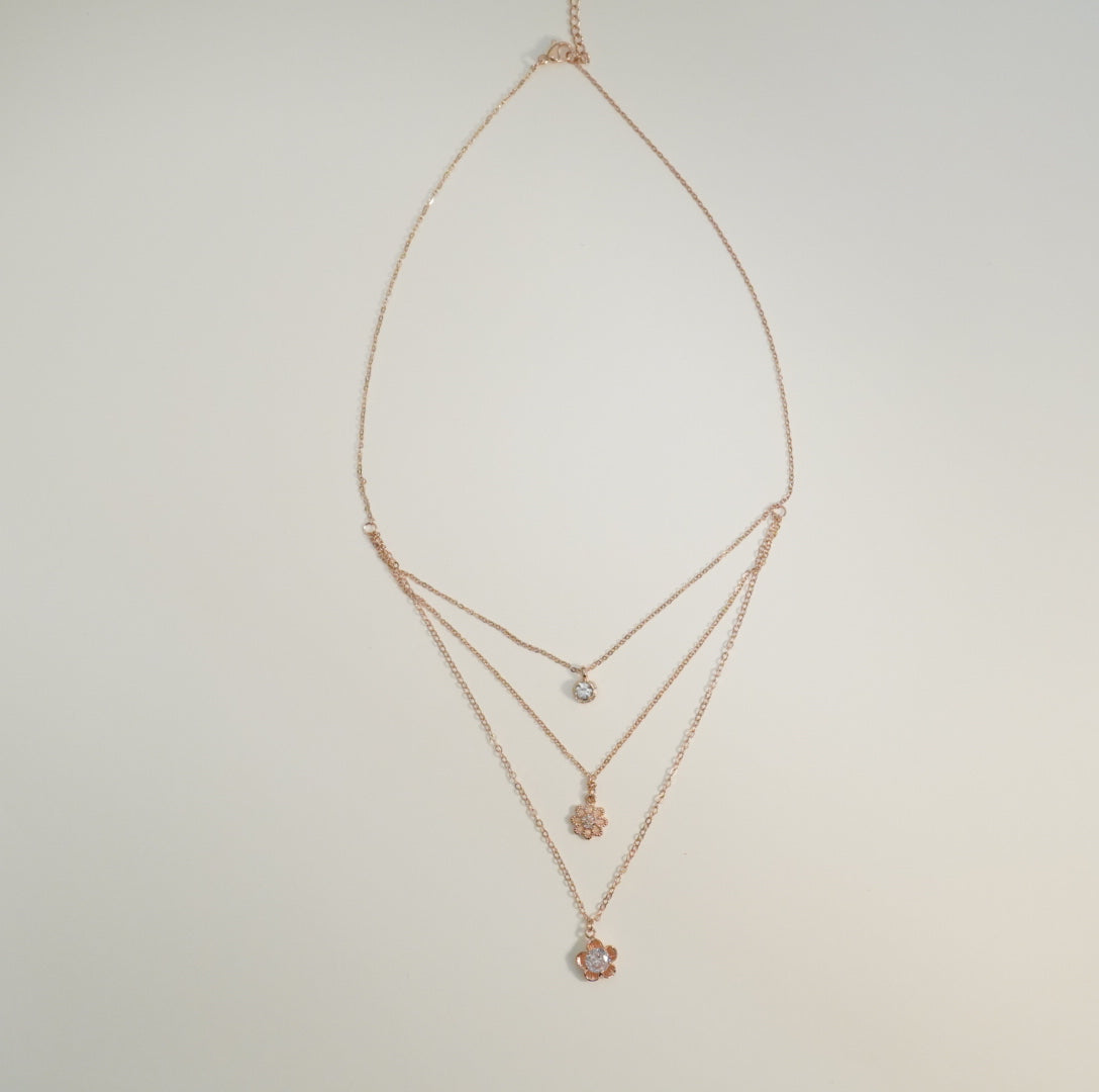 18K Rose Gold-Plated Zirconia Floral Multilayer Western Necklace