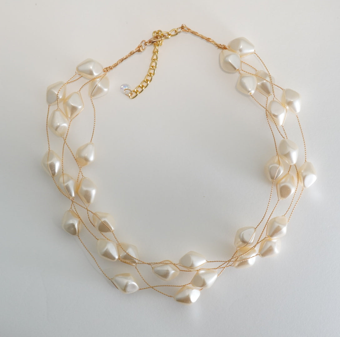 4 Multilayer Cream Pearl Choker Necklace
