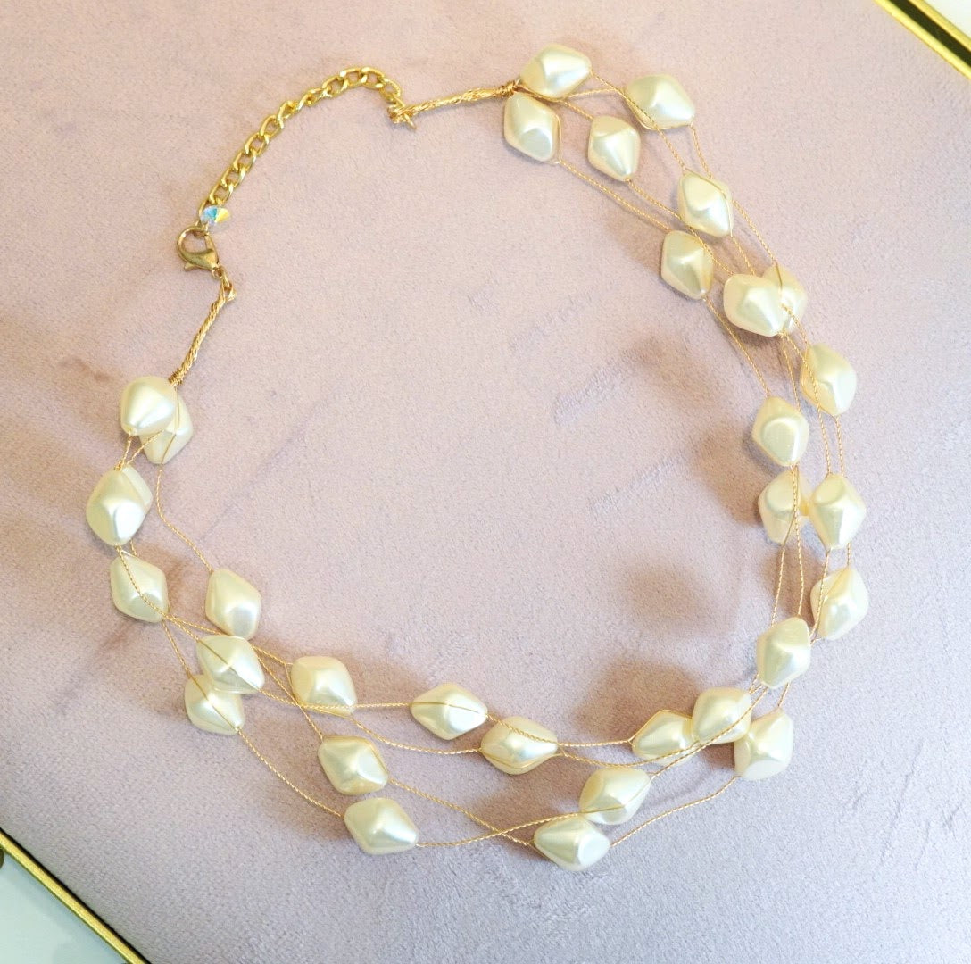 4 Multilayer Cream Pearl Choker Necklace