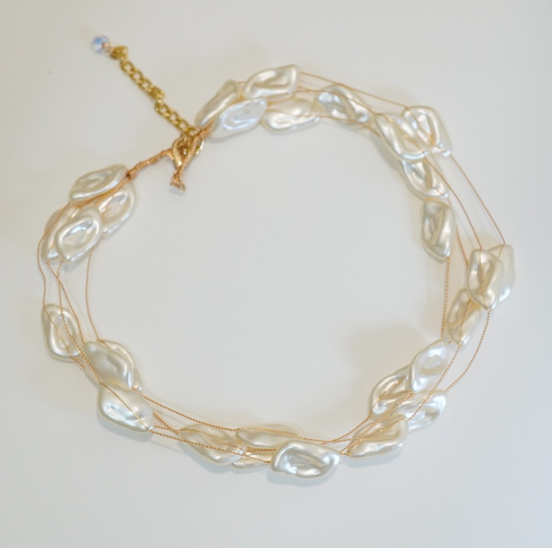 Creamy Elongated Pearl 4 Multilayer Choker Necklace