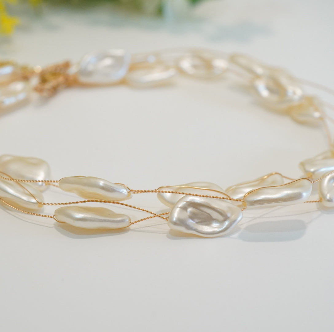 Creamy Elongated Pearl 4 Multilayer Choker Necklace