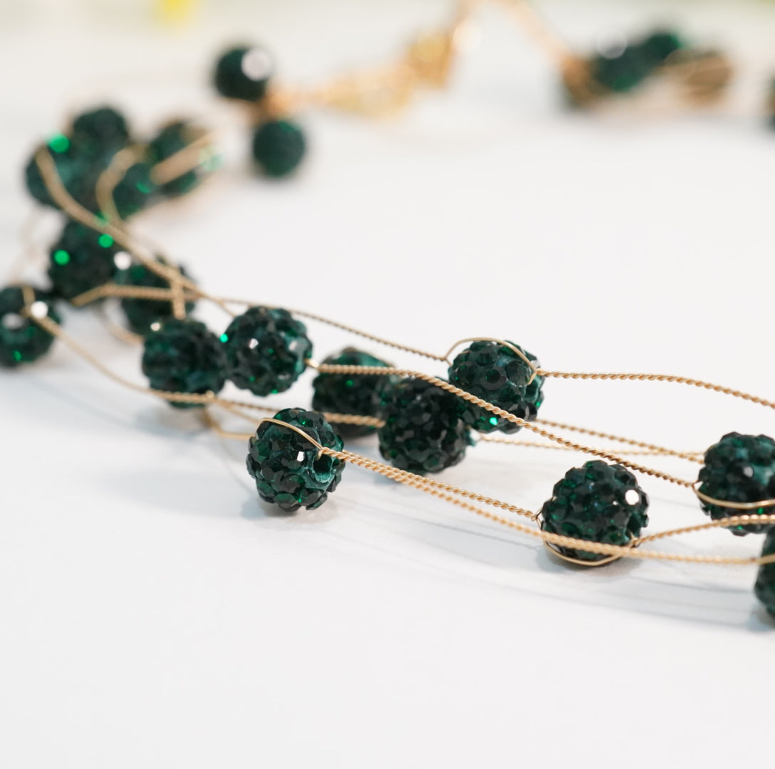 5 Multilayer Dark Green Crystal Beaded Choker Necklace