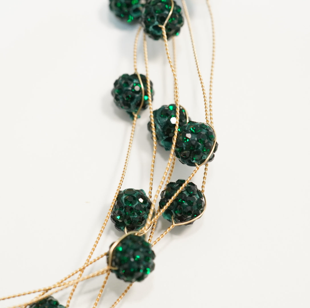 5 Multilayer Dark Green Crystal Beaded Choker Necklace