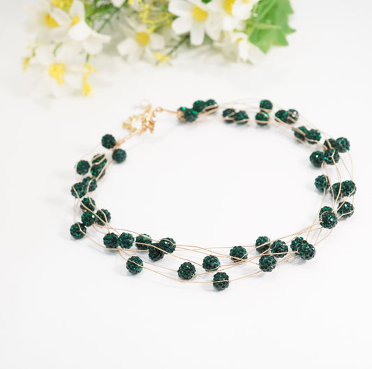 5 Multilayer Dark Green Crystal Beaded Choker Necklace