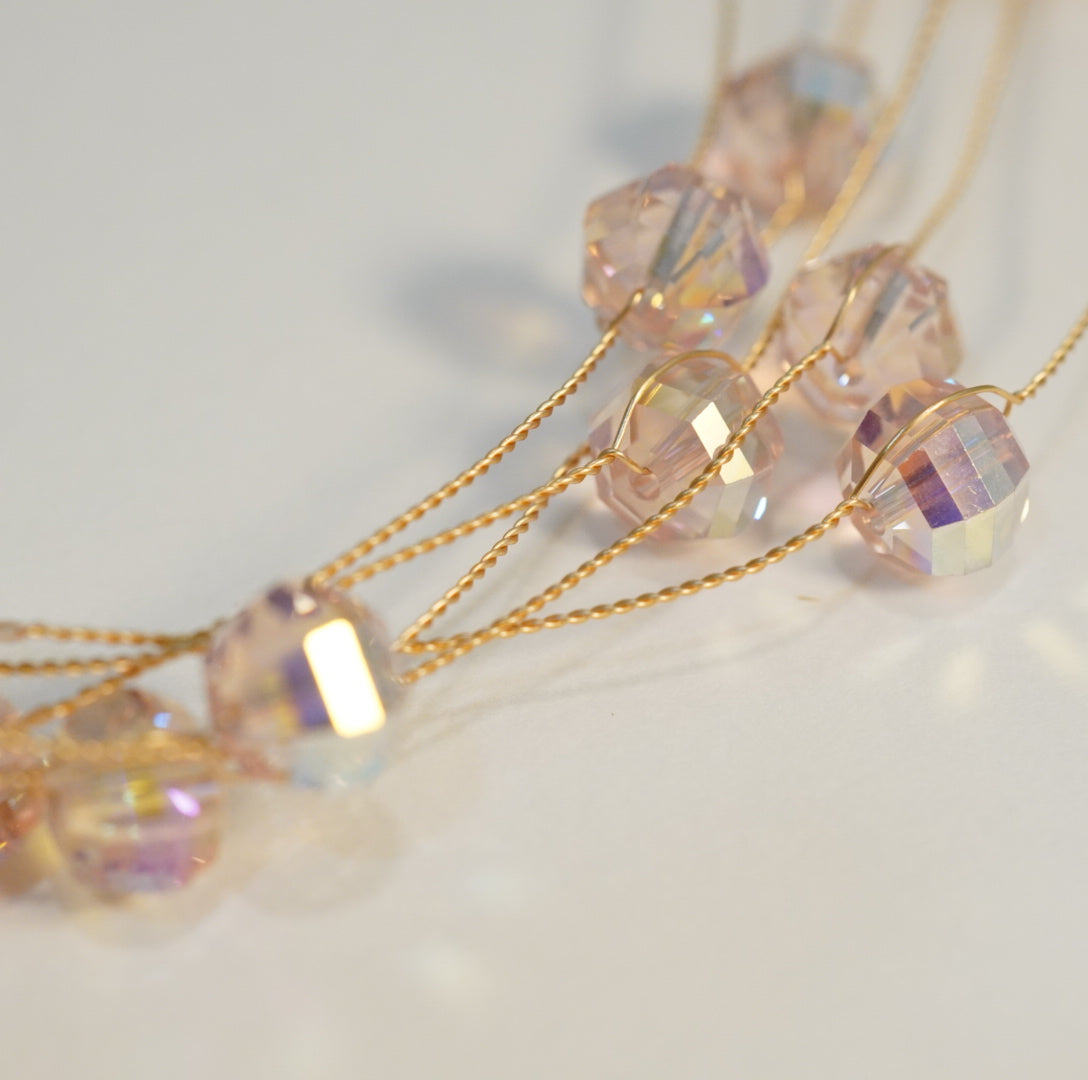 5 Multilayer Baby Pink Crystal Beaded Choker Necklace