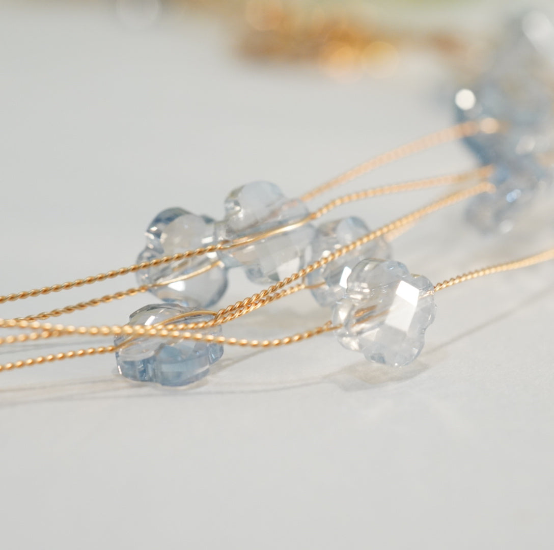 Transparent Blue Floral Crystal Beaded Multilayer Choker Necklace