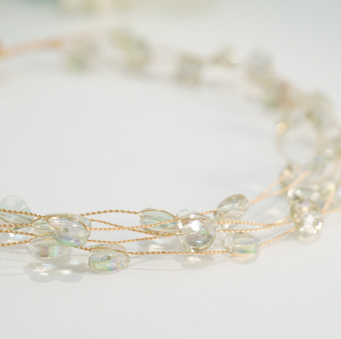 Light Green Heart Crystal Beaded 5-Multilayer Choker Necklace