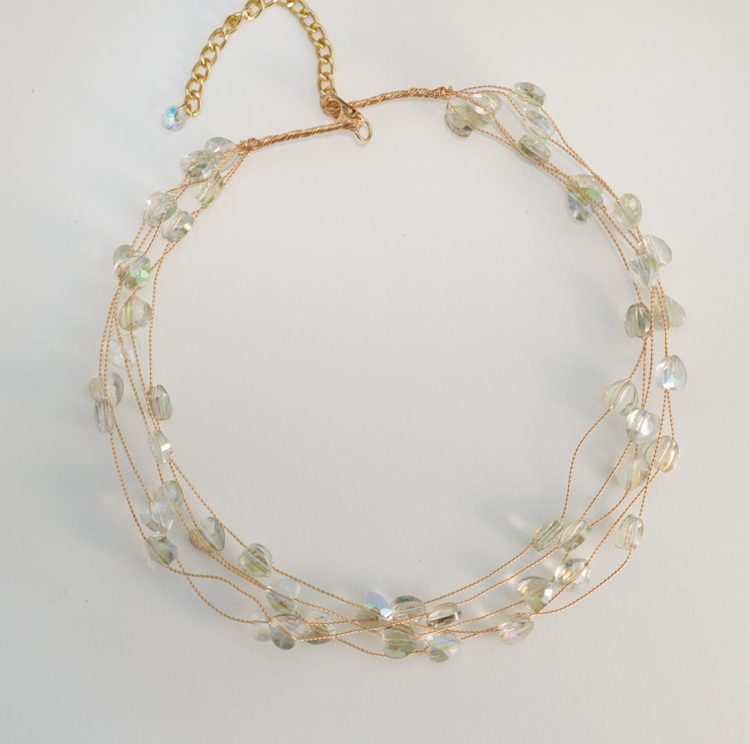 Light Green Heart Crystal Beaded 5-Multilayer Choker Necklace