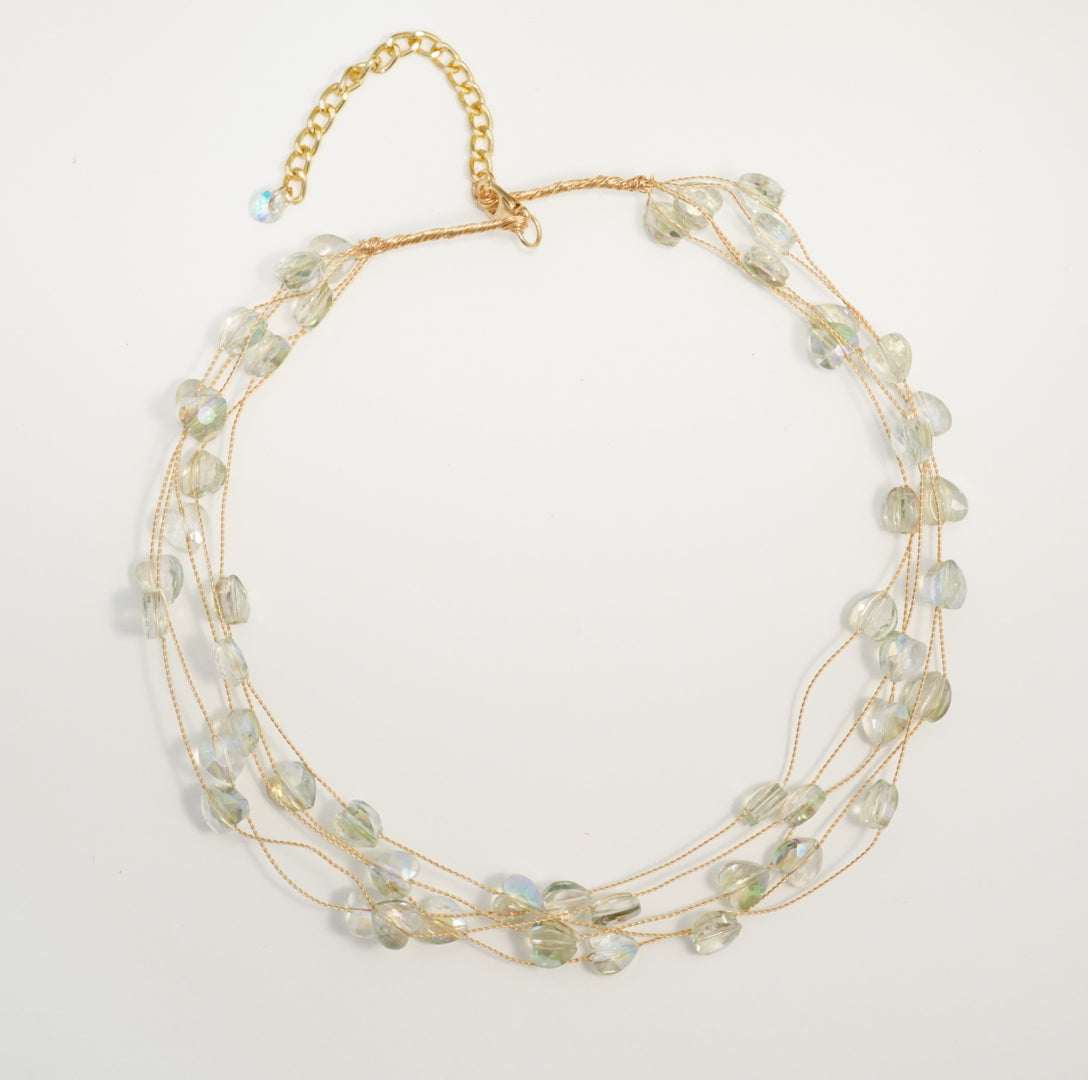 Light Green Heart Crystal Beaded 5-Multilayer Choker Necklace