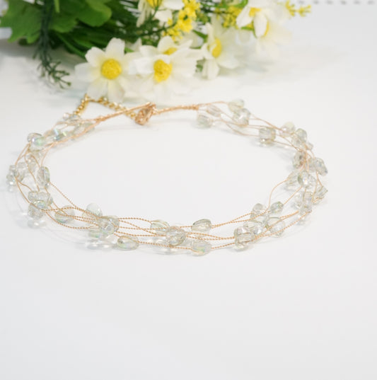 Light Green Heart Crystal Beaded 5-Multilayer Choker Necklace