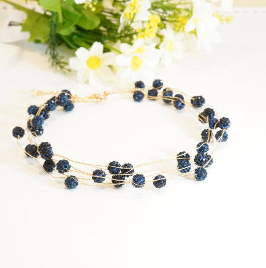 6 Multilayer Blue Crystal Beaded Choker Necklace