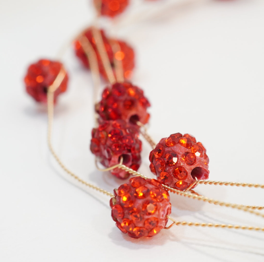Bright Red Crystal Beaded 4 Multilayer Choker Necklace