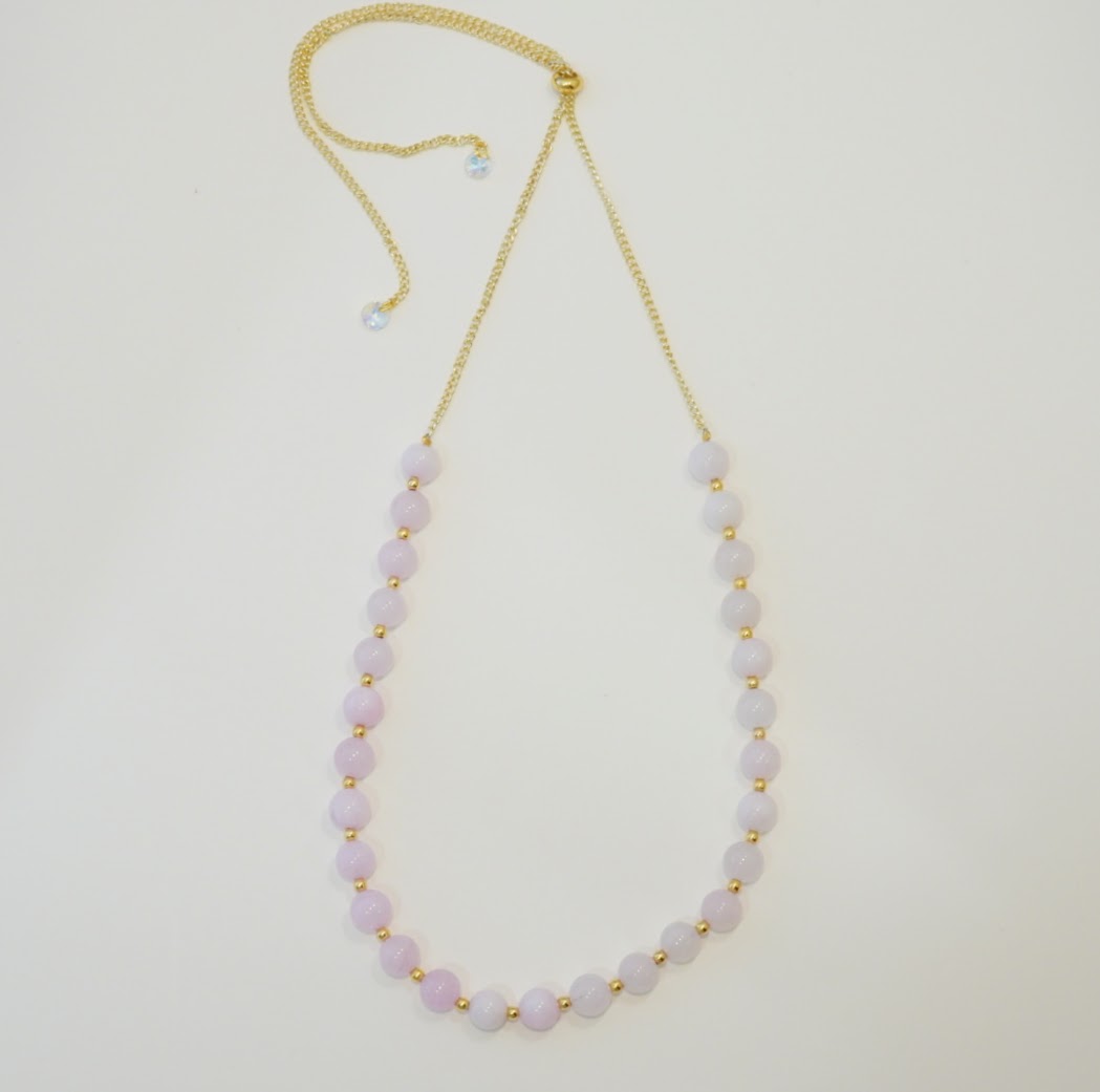 Soft Pink and Gold Glass Beaded Choker Necklace