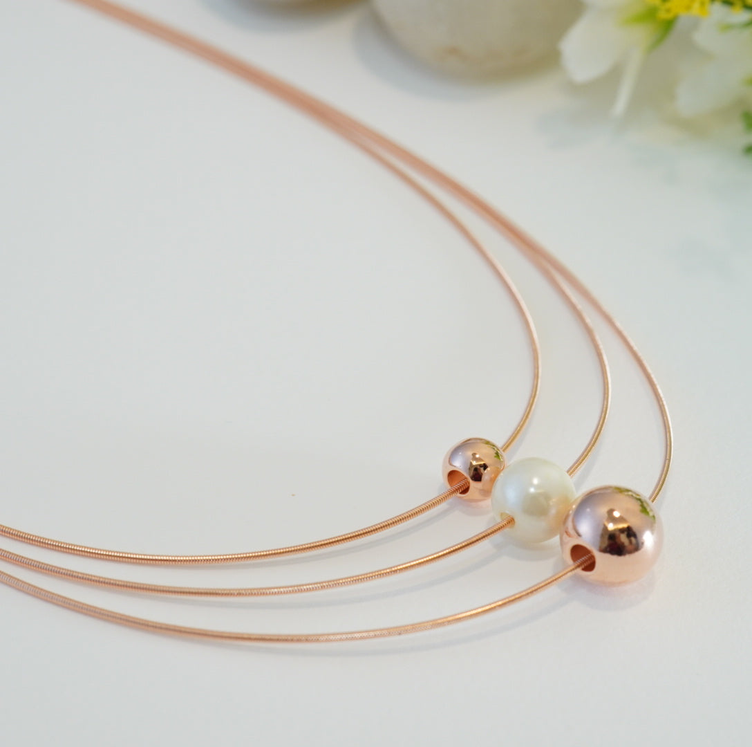 Rose Gold Plated Pearl & Bead Multilayer Western Necklace