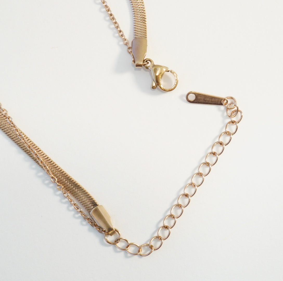 Zirconia Solitaire Rose Gold Plated Multilayer Necklace
