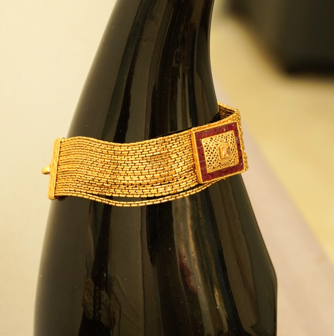 Ruby Stone Studded Multichain Statement Bracelet