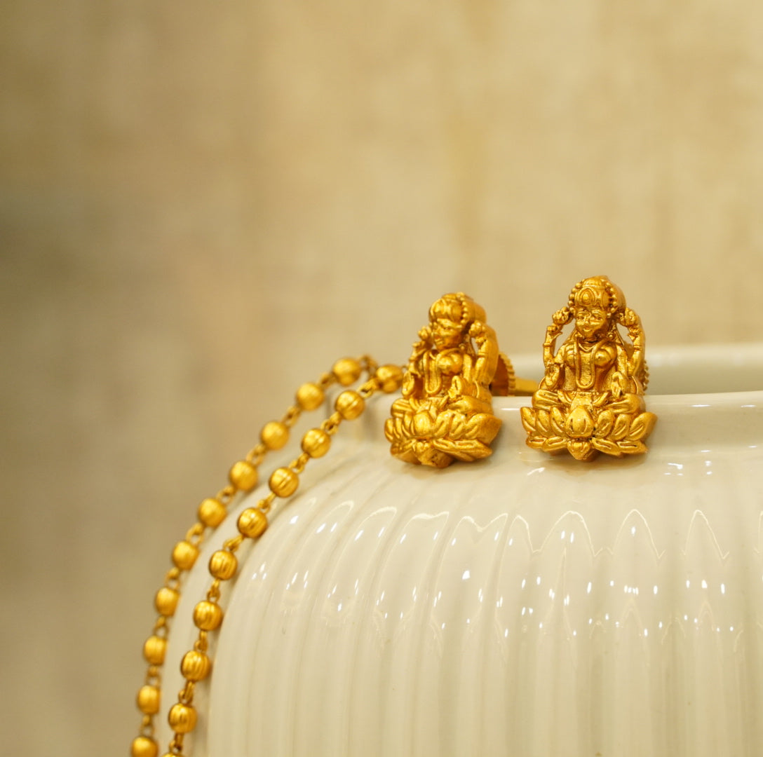 Square Laxmi Temple Pendant Set in Brass
