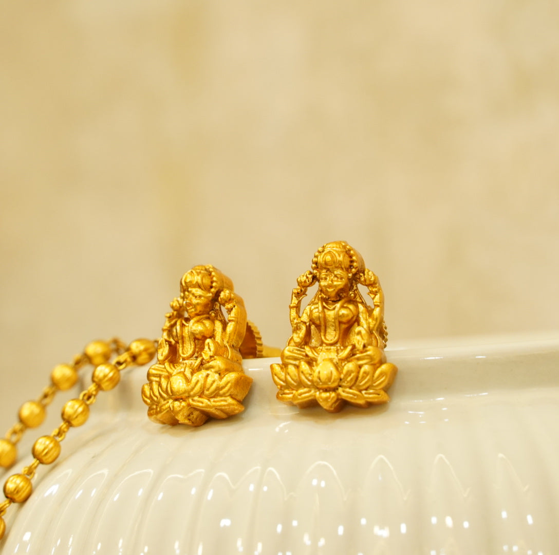 Square Laxmi Temple Pendant Set in Brass
