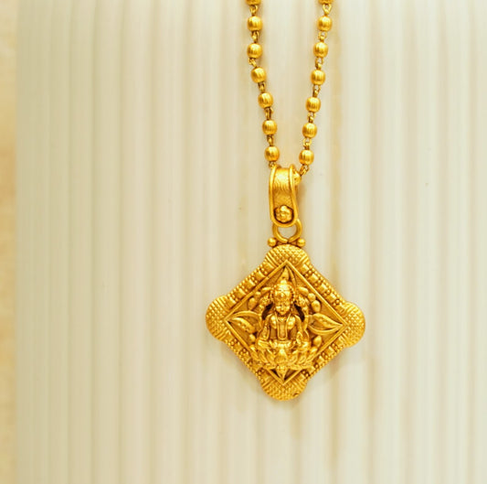Square Laxmi Temple Pendant Set in Brass