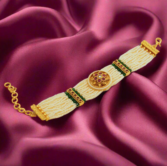 Kemp Stone & Multicolor Beads Broad Bracelet