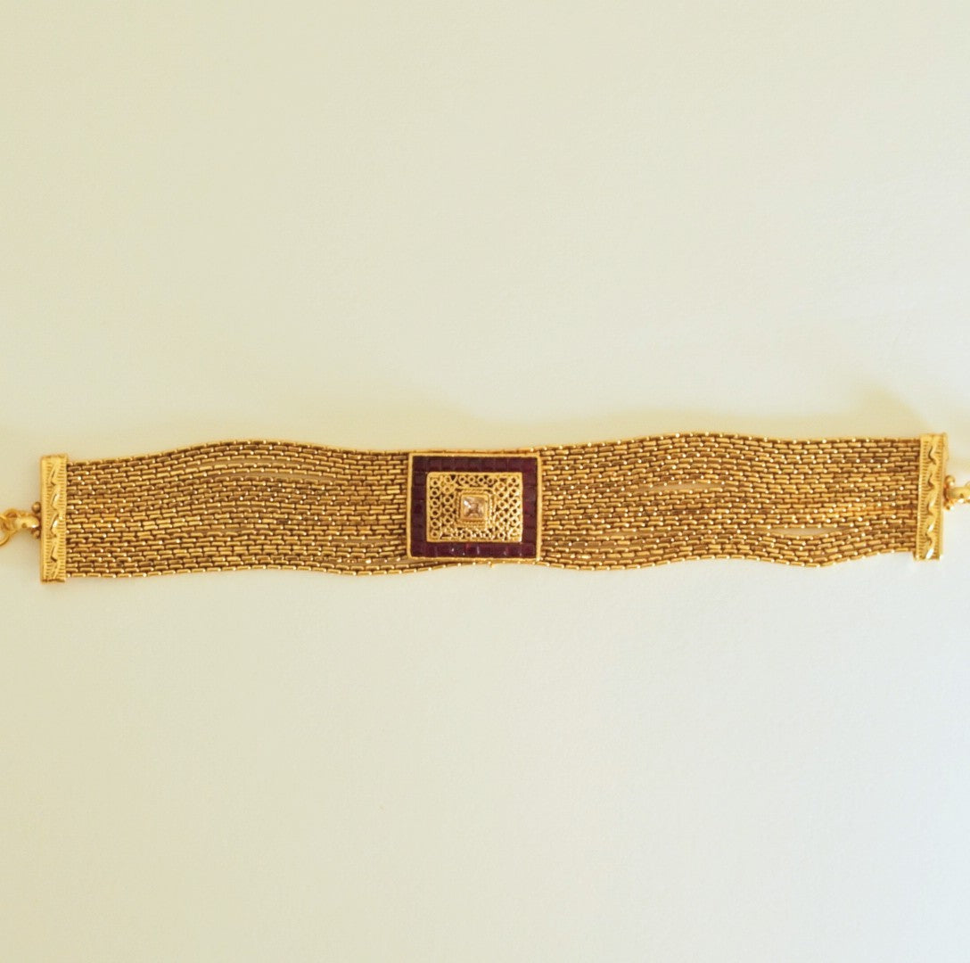 Ruby Stone Studded Multichain Statement Bracelet