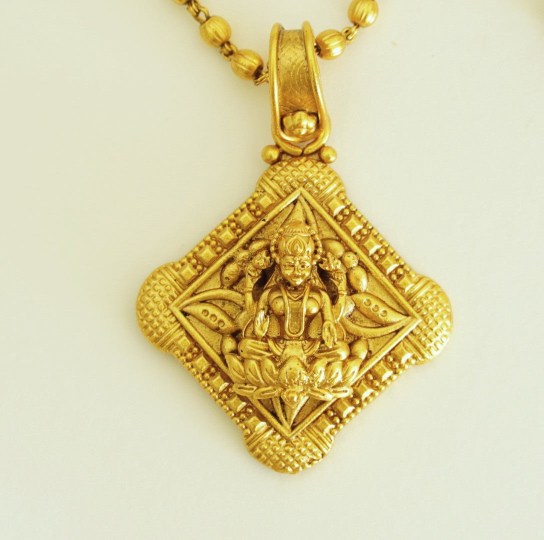 Square Laxmi Temple Pendant Set in Brass
