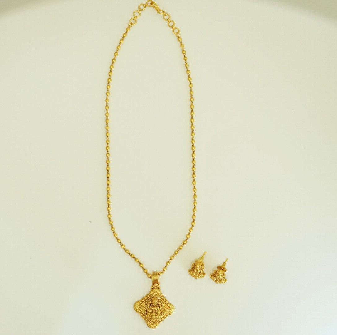 Square Laxmi Temple Pendant Set in Brass
