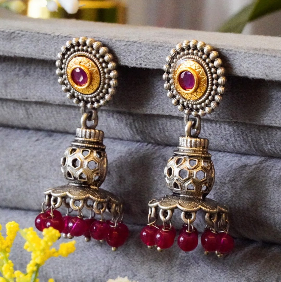 Elegant Dual-Tone Oxidized Jhumka Earrings