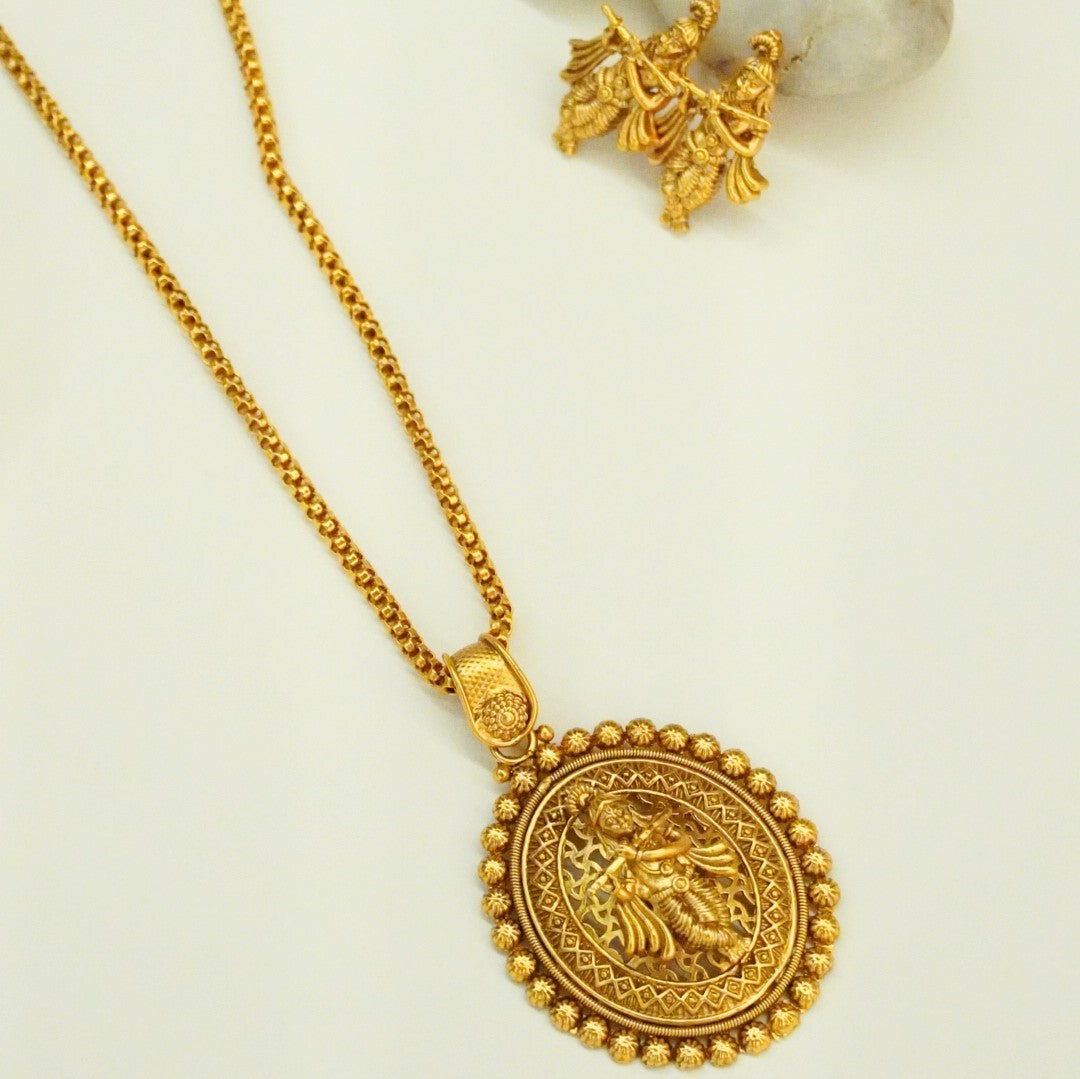 Krishna Pure Brass Temple Pendant Set