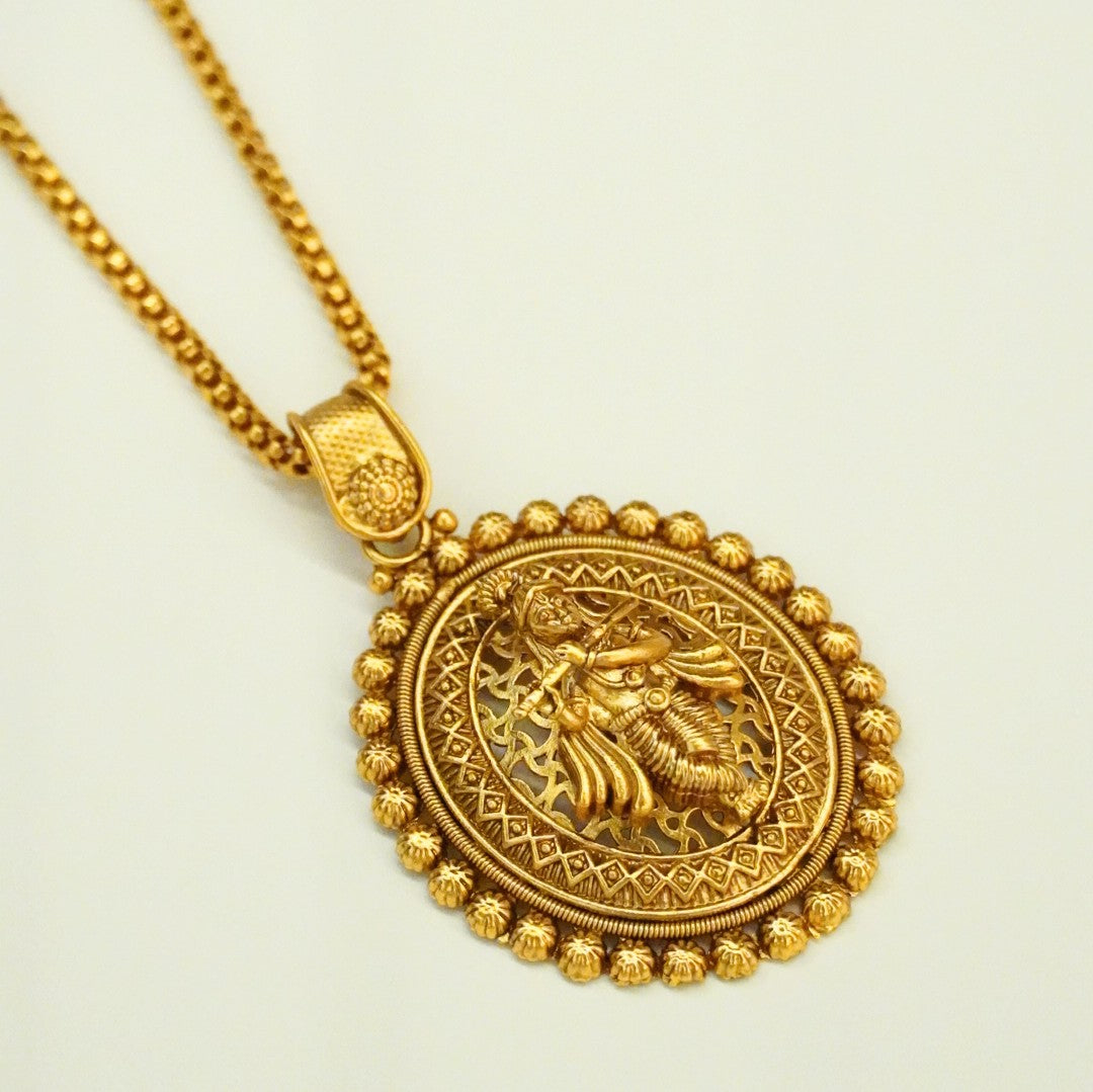 Krishna Pure Brass Temple Pendant Set