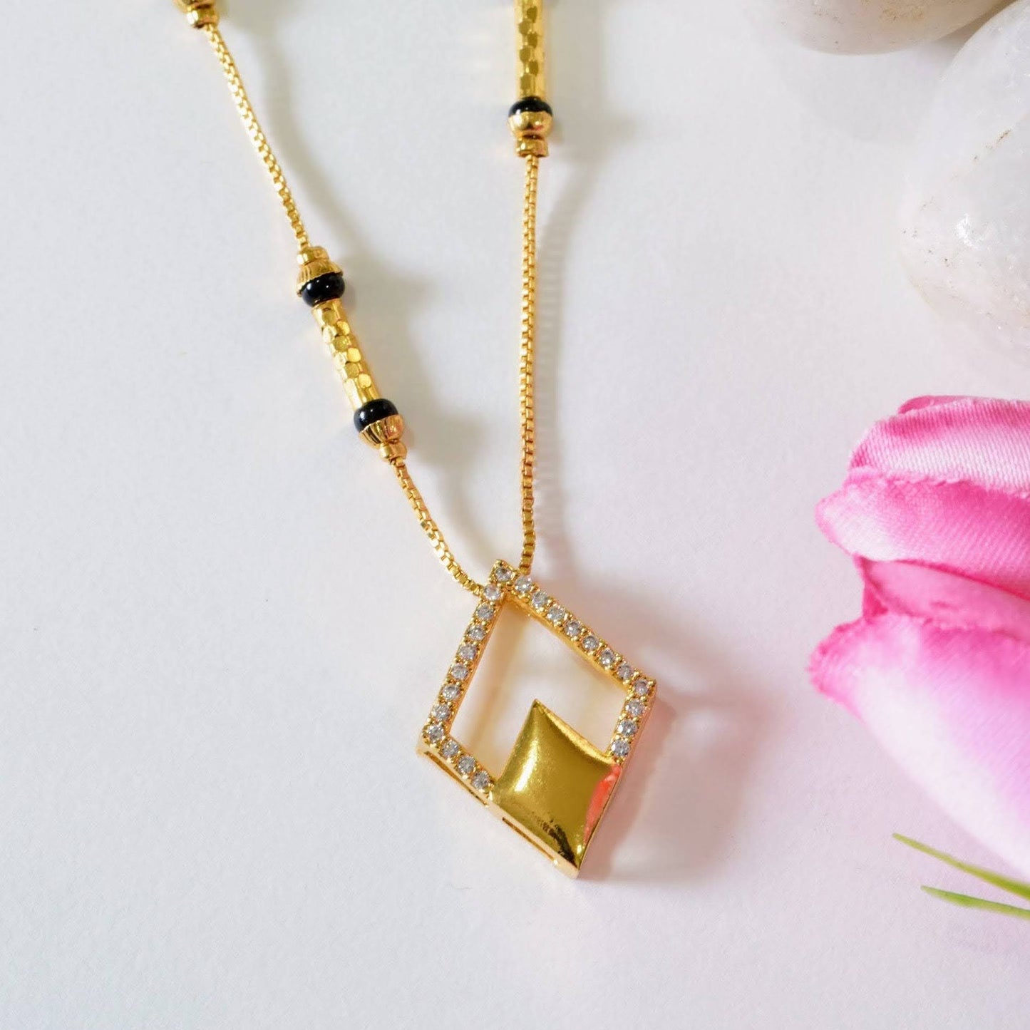Square Drop American Diamond Single-Layer Mangalsutra