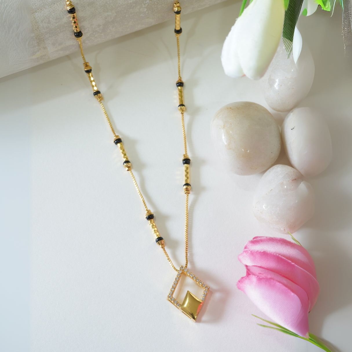 Square Drop American Diamond Single-Layer Mangalsutra