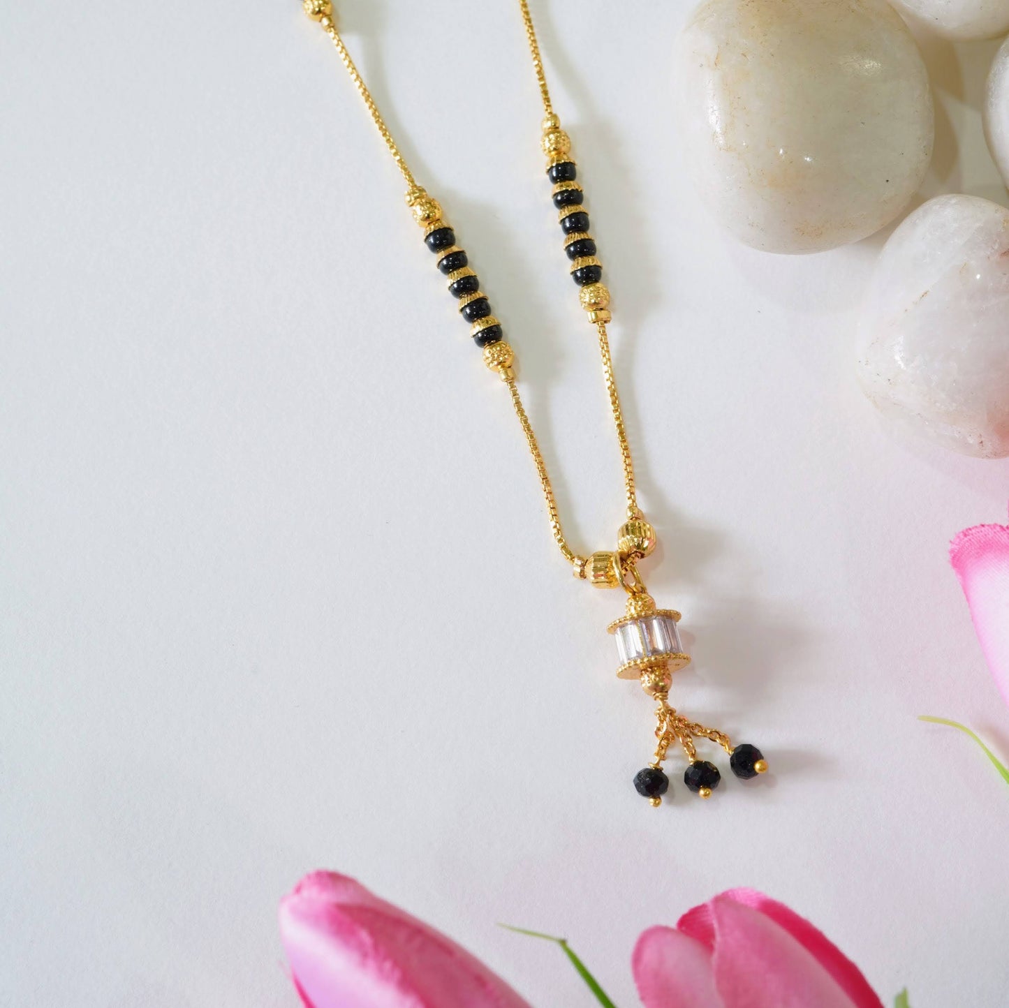 Gold Plated Crystal Cylindrical Drop Mangalsutra