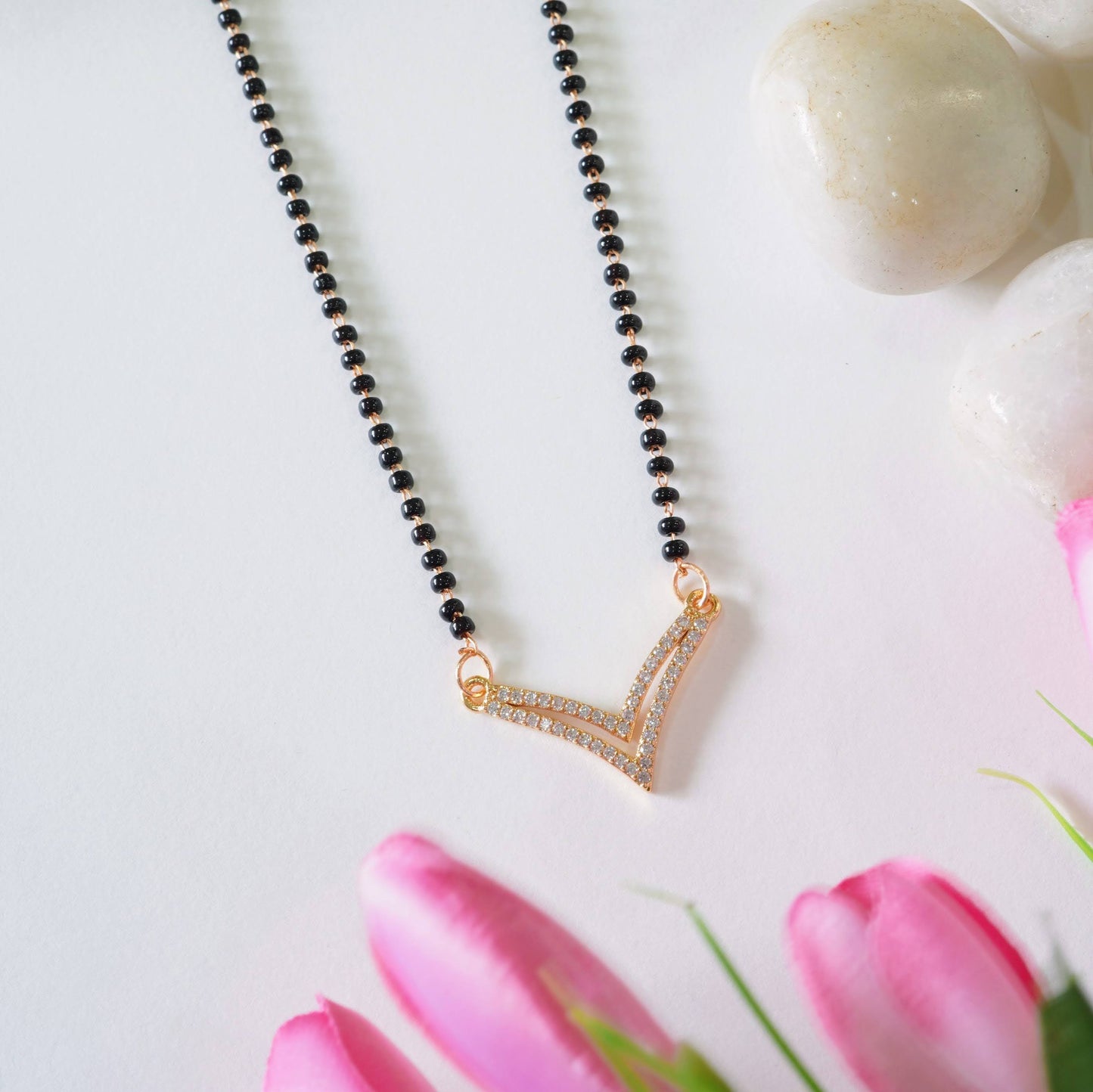 Gold-Plated Dual V American Diamond Mangalsutra