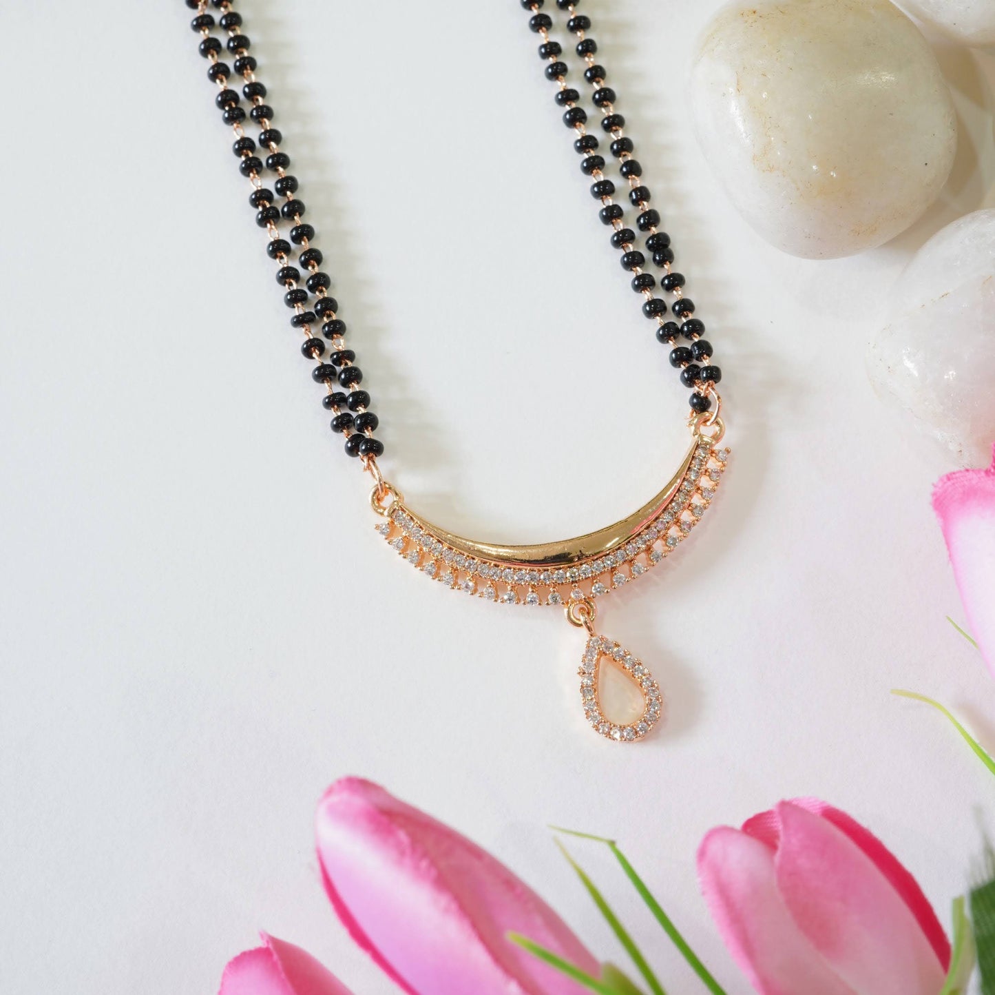 Rose Gold Plated Triple Layer American Diamond Drop Mangalsutra