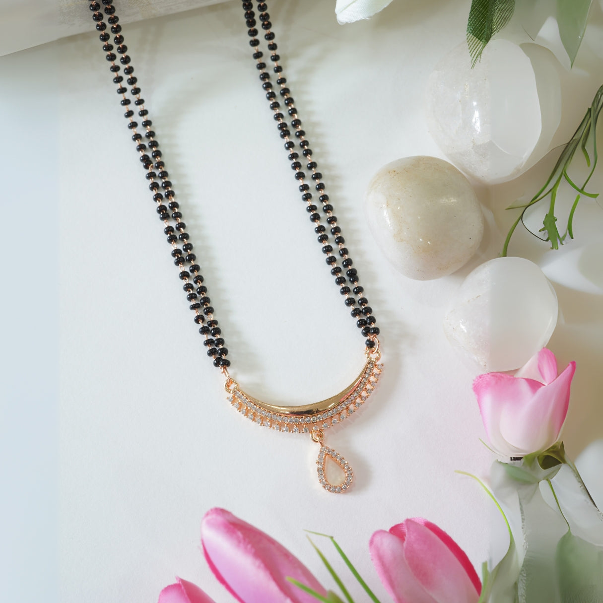 Rose Gold Plated Triple Layer American Diamond Drop Mangalsutra