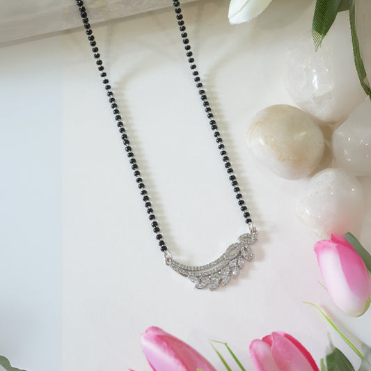Rhodium-Plated Leafy American Diamond Mangalsutra