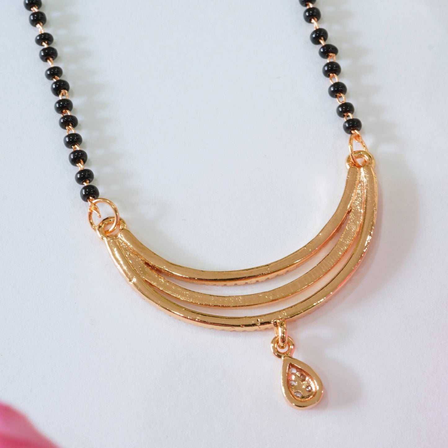 Rose Gold Linear Chain Mangalsutra with Triple Drop American Diamonds