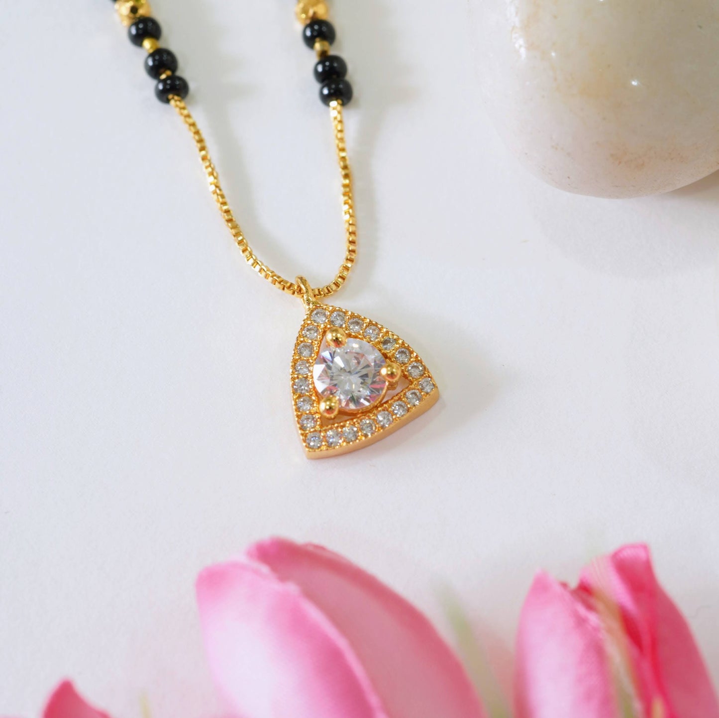 Chic American Diamond Triangular Drop Gold Plated Mangalsutra