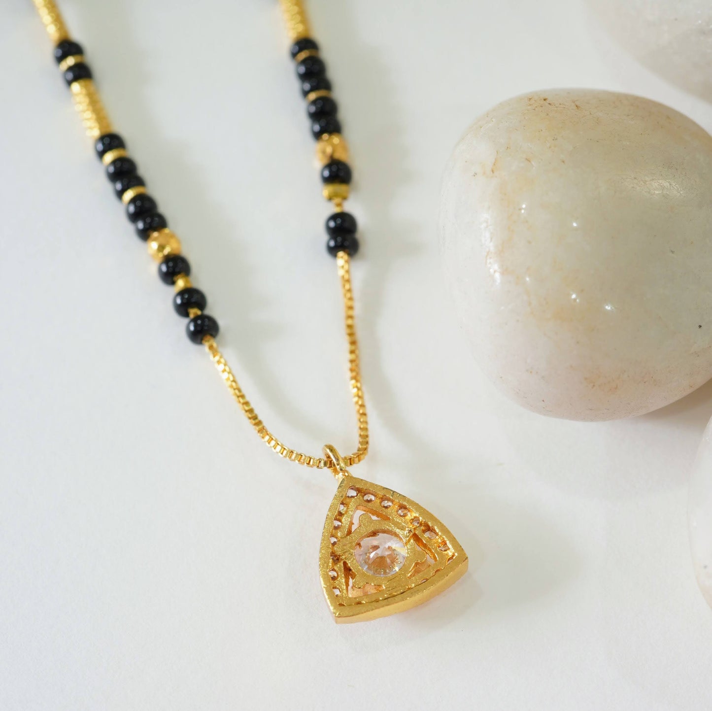 Chic American Diamond Triangular Drop Gold Plated Mangalsutra