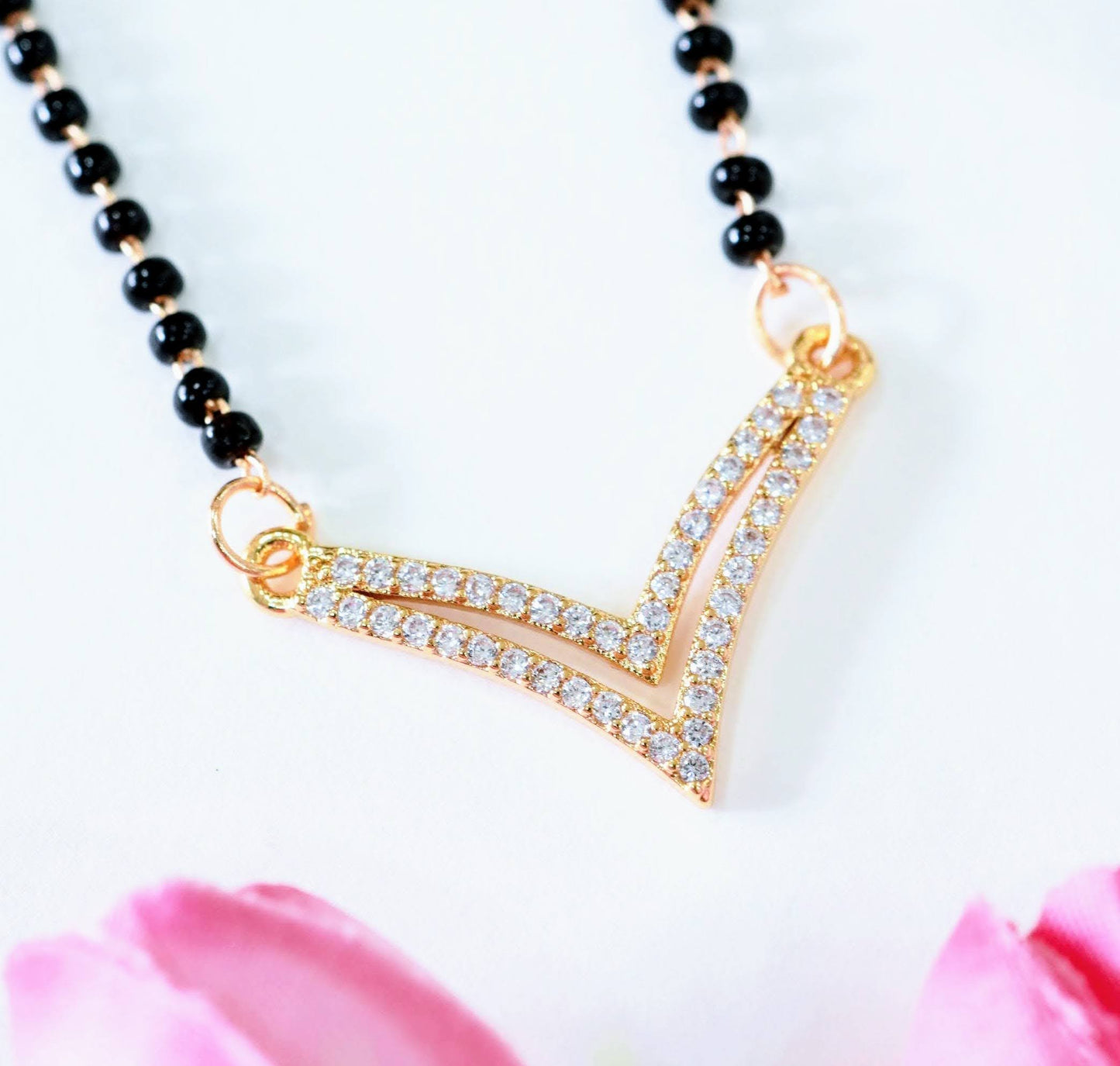 Gold-Plated Dual V American Diamond Mangalsutra