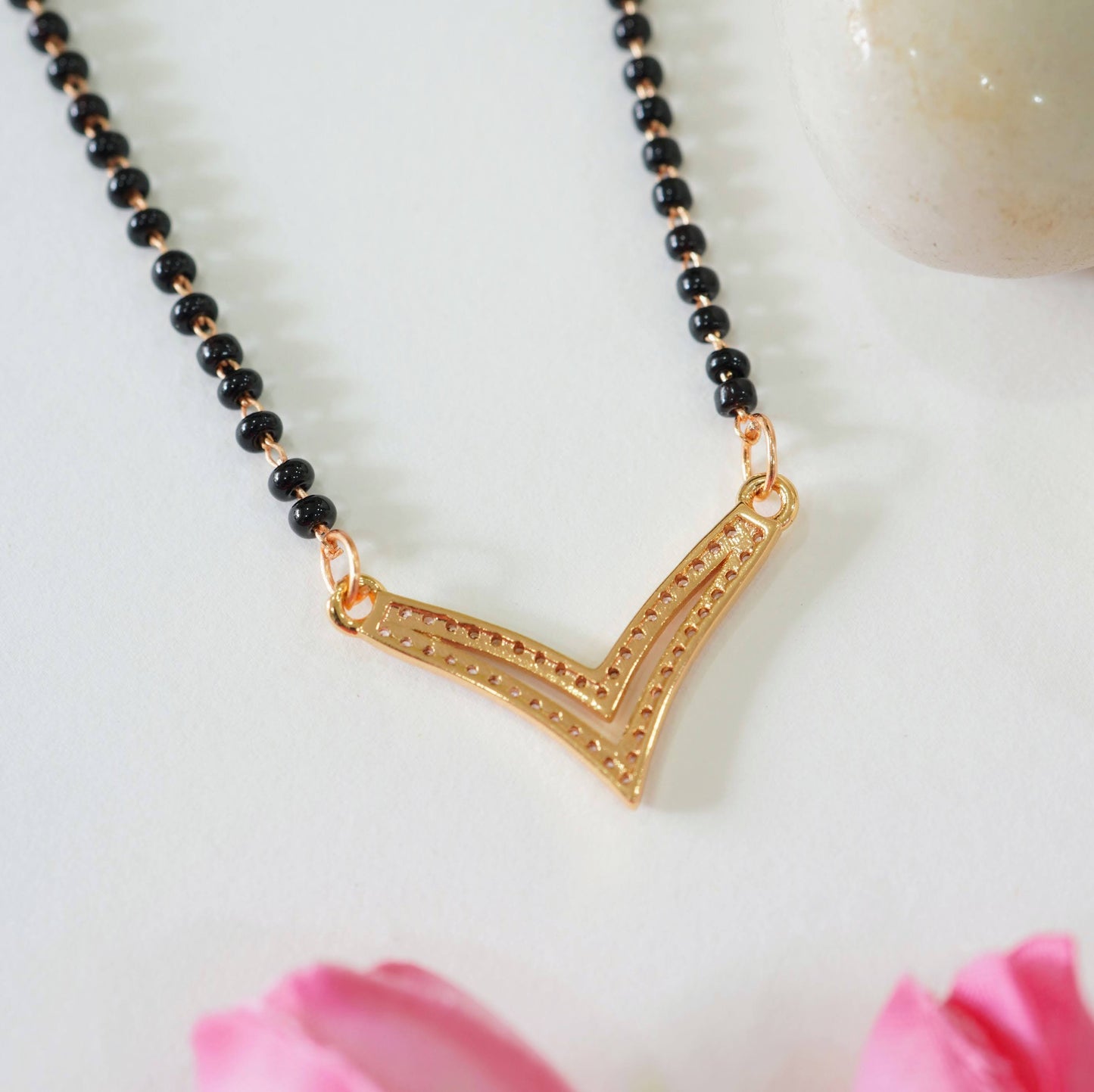 Gold-Plated Dual V American Diamond Mangalsutra